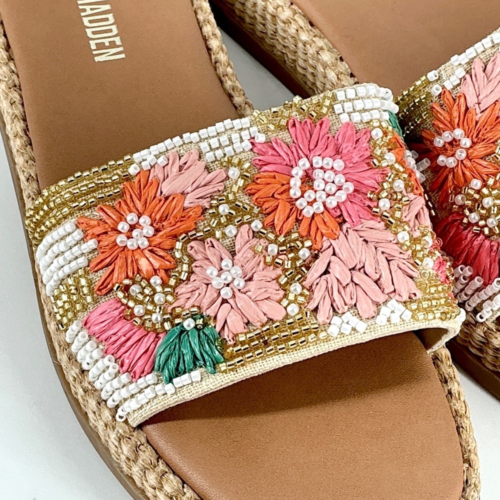Steve Madden Size 8.5 Beaded Floral Raffia Platform Slide Sandals NEW Boardwalk - Picture 8 of 11